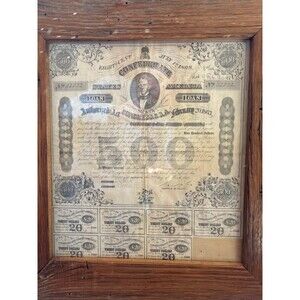 Confederate States of America $500 Civil War bond from 1863 With 7 Stamps.